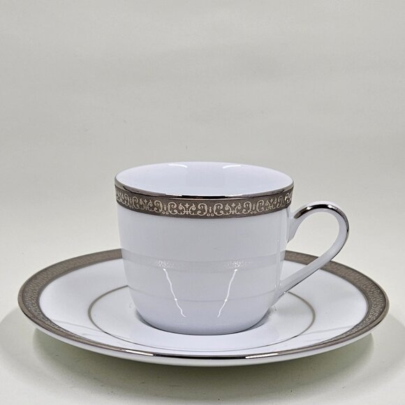 Flat Demitasse Cup & Saucer Set Grand Buffet Classic Platinum by Charter Club - Picture 2 of 16